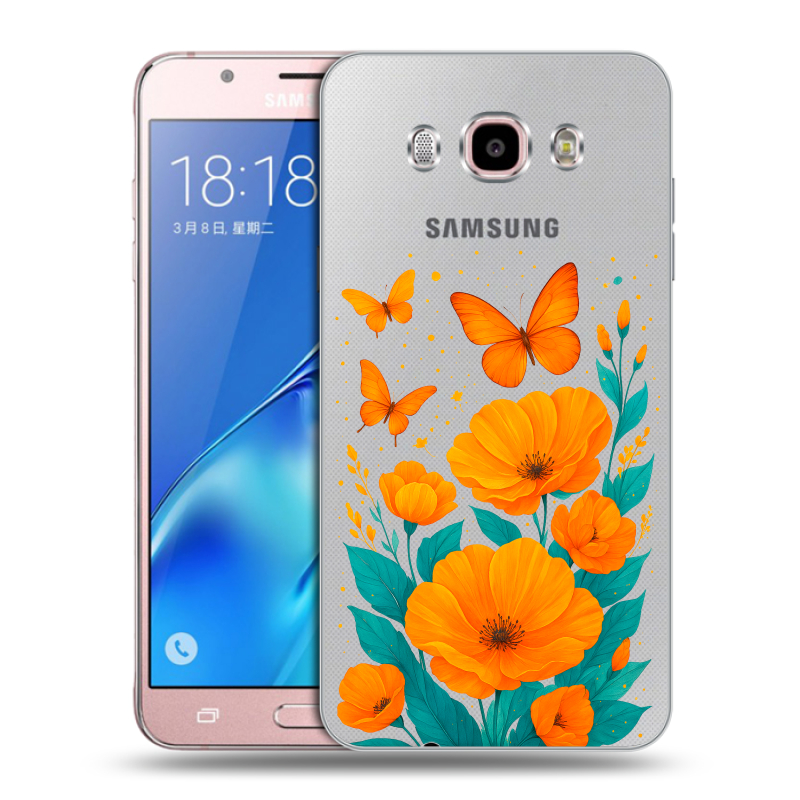 Силиконовый противоударный чехол на Samsung Galaxy J5 (2016) с принтом цветы бабочки Силиконовый противоударный чехол на Samsung Galaxy J5 (2016) с принтом цветы бабочки