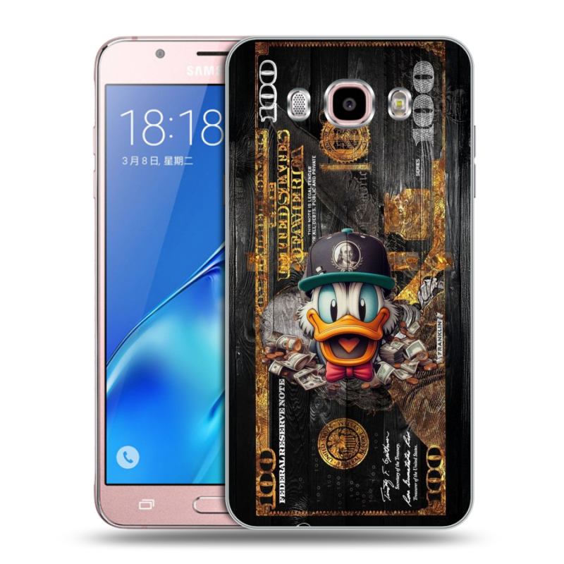 Силиконовый противоударный чехол на Samsung Galaxy J5 (2016) с принтом Дональд Дак Доллар Силиконовый противоударный чехол на Samsung Galaxy J5 (2016) с принтом Дональд Дак Доллар