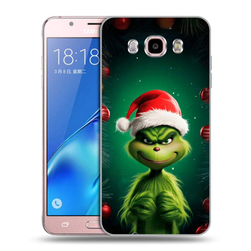 Силиконовый противоударный чехол на Samsung Galaxy J5 (2016) с принтом Гринч Новый год Рождество Силиконовый противоударный чехол на Samsung Galaxy J5 (2016) с принтом Гринч Новый год Рождество