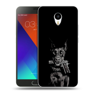 Пластиковый чехол на Meizu M3 Note с принтом Доберман и пистолет Пластиковый чехол на Meizu M3 Note с принтом Доберман и пистолет