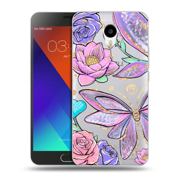Пластиковый чехол на Meizu M3 Note с принтом Бабочки и цветы Пластиковый чехол на Meizu M3 Note с принтом Бабочки и цветы