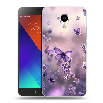 Пластиковый чехол на Meizu M3 Note с принтом бабочки и лаванда Пластиковый чехол на Meizu M3 Note с принтом бабочки и лаванда