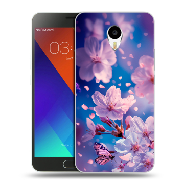 Пластиковый чехол на Meizu M3 Note с принтом цветы бабочки Пластиковый чехол на Meizu M3 Note с принтом цветы бабочки