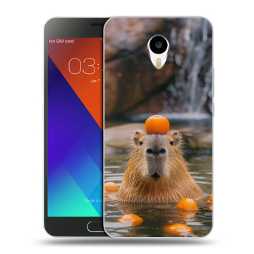 Пластиковый чехол на Meizu M3 Note с принтом Капибара с апельсином Пластиковый чехол на Meizu M3 Note с принтом Капибара с апельсином