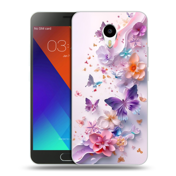 Пластиковый чехол на Meizu M3 Note с принтом цветы бабочки