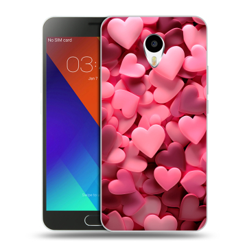 Пластиковый чехол на Meizu M3 Note с принтом розовые сердечки Пластиковый чехол на Meizu M3 Note с принтом розовые сердечки
