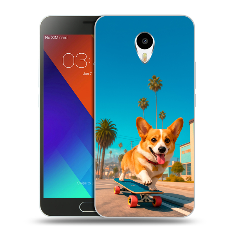 Пластиковый чехол на Meizu M3 Note с принтом Корги на скейте Пластиковый чехол на Meizu M3 Note с принтом Корги на скейте