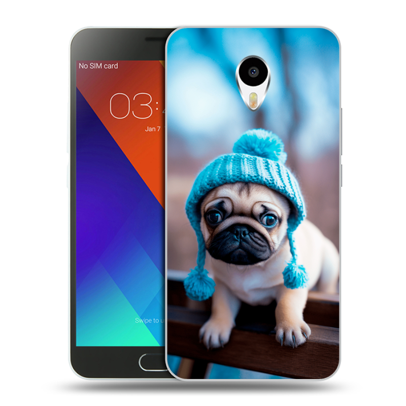 Пластиковый чехол на Meizu M3 Note с принтом Мопс в шапке Пластиковый чехол на Meizu M3 Note с принтом Мопс в шапке
