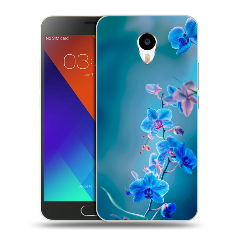 Пластиковый чехол на Meizu M3 Note с принтом Голубые цветы Пластиковый чехол на Meizu M3 Note с принтом Голубые цветы