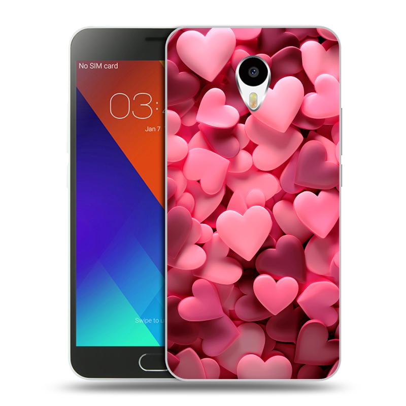 Пластиковый чехол на Meizu M3 Note с принтом розовые сердечки Пластиковый чехол на Meizu M3 Note с принтом розовые сердечки
