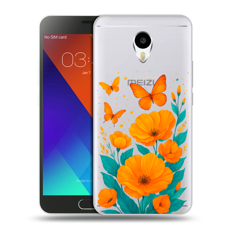 Пластиковый чехол на Meizu M3 Note с принтом цветы бабочки Пластиковый чехол на Meizu M3 Note с принтом цветы бабочки