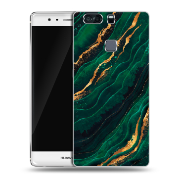 Пластиковый чехол на Huawei P9 Plus с принтом Мрамор зеленое золото