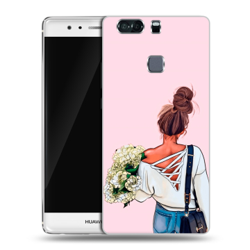 Пластиковый чехол на Huawei P9 Plus с принтом Девушка и букет Пластиковый чехол на Huawei P9 Plus с принтом Девушка и букет