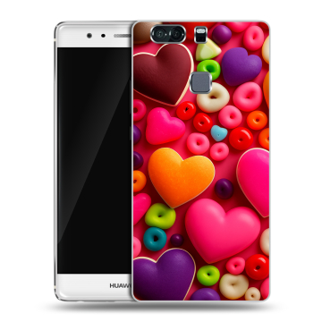 Пластиковый чехол на Huawei P9 Plus с принтом Сердечки