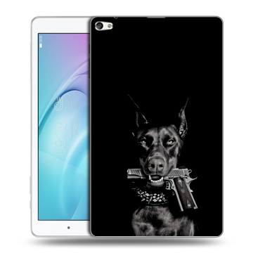 Силиконовый чехол на планшета Huawei MediaPad T2 10.0 Pro с принтом Доберман и пистолет