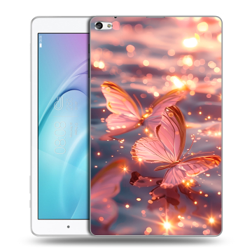 Силиконовый чехол на Huawei MediaPad T2 10.0 Pro с принтом бабочки розовые