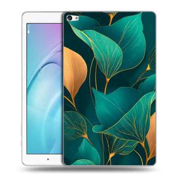 Силиконовый чехол на Huawei MediaPad T2 10.0 Pro с принтом Листья и золото