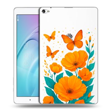 Силиконовый чехол на Huawei MediaPad T2 10.0 Pro с принтом цветы бабочки