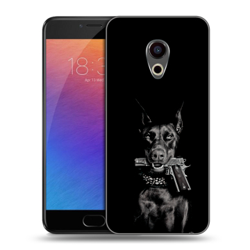Пластиковый чехол на Meizu Pro 6 с принтом Доберман и пистолет