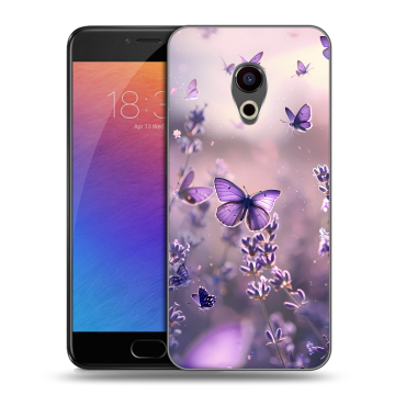 Пластиковый чехол на Meizu Pro 6 с принтом бабочки и лаванда