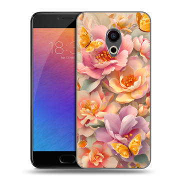 Пластиковый чехол на Meizu Pro 6 с принтом Цветы и бабочки