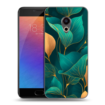 Пластиковый чехол на Meizu Pro 6 с принтом Листья и золото