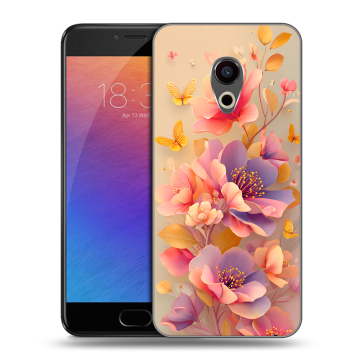 Пластиковый чехол на Meizu Pro 6 с принтом Цветы и бабочки