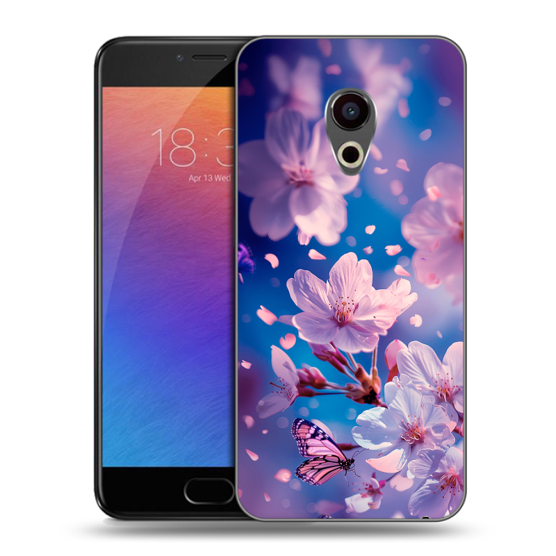 Пластиковый чехол на Meizu Pro 6 с принтом цветы бабочки Пластиковый чехол на Meizu Pro 6 с принтом цветы бабочки