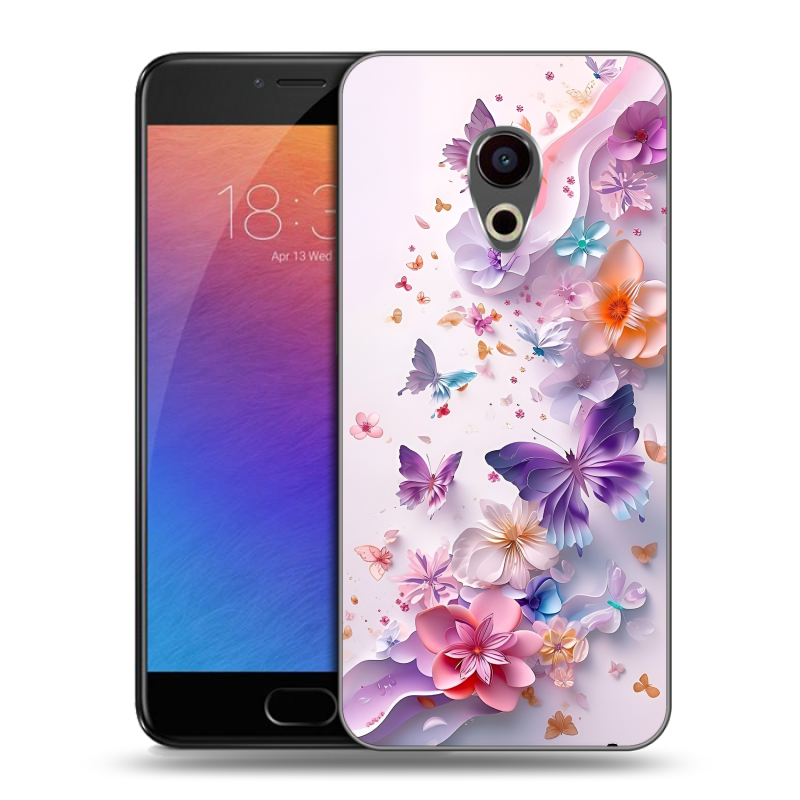 Пластиковый чехол на Meizu Pro 6 с принтом цветы бабочки Пластиковый чехол на Meizu Pro 6 с принтом цветы бабочки