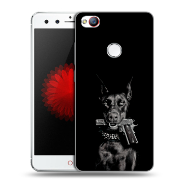 Силиконовый чехол на ZTE Nubia Z11 Mini с принтом Доберман и пистолет