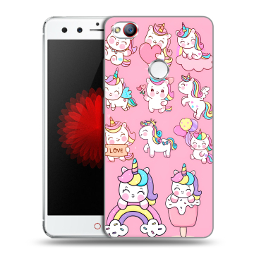 Силиконовый чехол на ZTE Nubia Z11 Mini с принтом Единороги и радуга