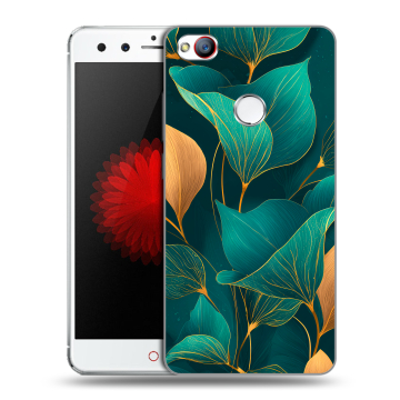 Силиконовый чехол на ZTE Nubia Z11 Mini с принтом Листья и золото