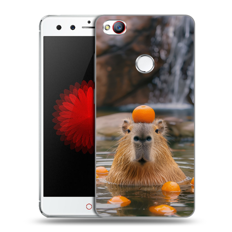 Пластиковый чехол на ZTE Nubia Z11 Mini с принтом Капибара с апельсином Пластиковый чехол на ZTE Nubia Z11 Mini с принтом Капибара с апельсином