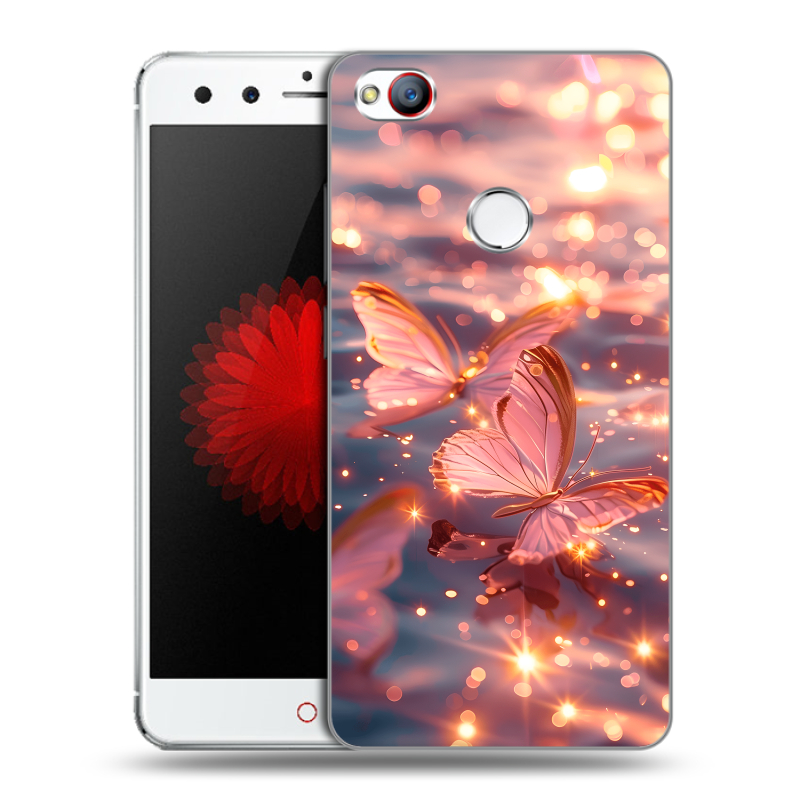 Силиконовый чехол на ZTE Nubia Z11 Mini с принтом бабочки розовые Силиконовый чехол на ZTE Nubia Z11 Mini с принтом бабочки розовые