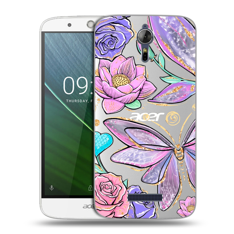 Силиконовый чехол на Acer Liquid Zest Plus с принтом Бабочки и цветы Силиконовый чехол на Acer Liquid Zest Plus с принтом Бабочки и цветы