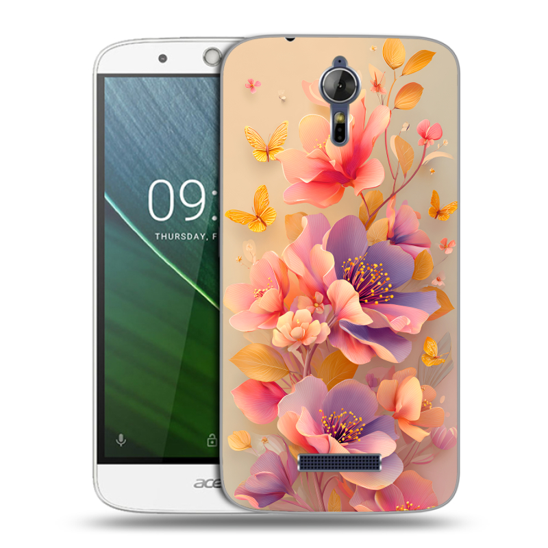Силиконовый чехол на Acer Liquid Zest Plus с принтом Цветы и бабочки Силиконовый чехол на Acer Liquid Zest Plus с принтом Цветы и бабочки