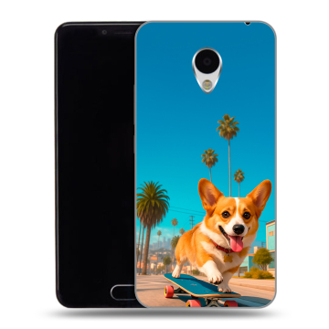 Пластиковый чехол на Meizu M3 с принтом Корги на скейте