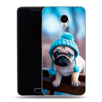 Пластиковый чехол на Meizu M3 с принтом Мопс в шапке