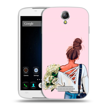 Силиконовый чехол на Doogee X6 с принтом Девушка и букет Силиконовый чехол на Doogee X6 с принтом Девушка и букет