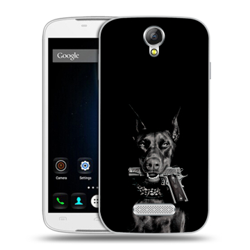 Силиконовый чехол на Doogee X6 с принтом Доберман и пистолет Силиконовый чехол на Doogee X6 с принтом Доберман и пистолет