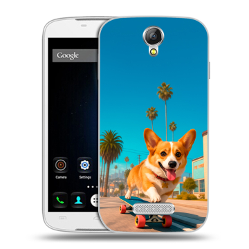 Силиконовый чехол на Doogee X6 с принтом Корги на скейте Силиконовый чехол на Doogee X6 с принтом Корги на скейте