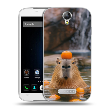 Силиконовый чехол на Doogee X6 с принтом Капибара с апельсином