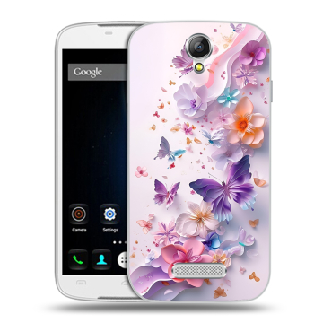 Силиконовый чехол на Doogee X6 с принтом цветы бабочки Силиконовый чехол на Doogee X6 с принтом цветы бабочки