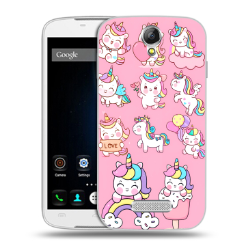 Силиконовый чехол на Doogee X6 с принтом Единороги и радуга