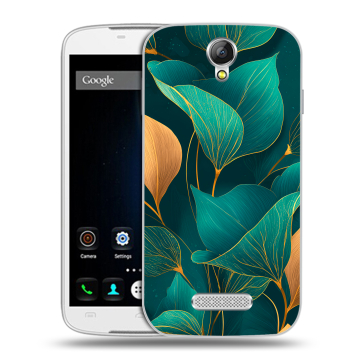 Силиконовый чехол на Doogee X6 с принтом Листья и золото