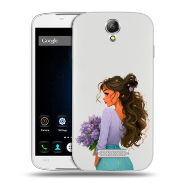 Силиконовый чехол на Doogee X6 с принтом девушка цветы