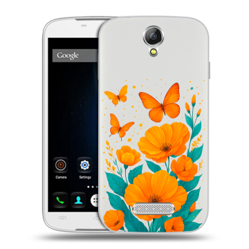 Силиконовый чехол на Doogee X6 с принтом цветы бабочки
