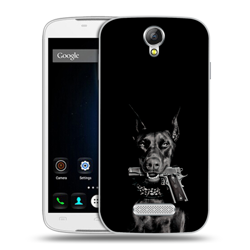 Силиконовый чехол на Doogee X6 с принтом Доберман и пистолет Силиконовый чехол на Doogee X6 с принтом Доберман и пистолет