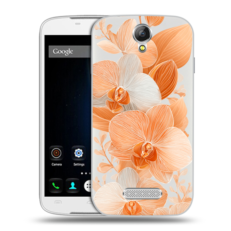 Силиконовый чехол на Doogee X6 с принтом Бежевые цветы Силиконовый чехол на Doogee X6 с принтом Бежевые цветы