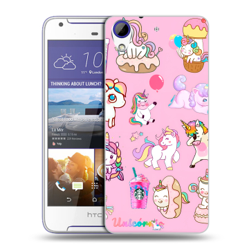 Пластиковый чехол на HTC Desire 830 с принтом розовые единороги